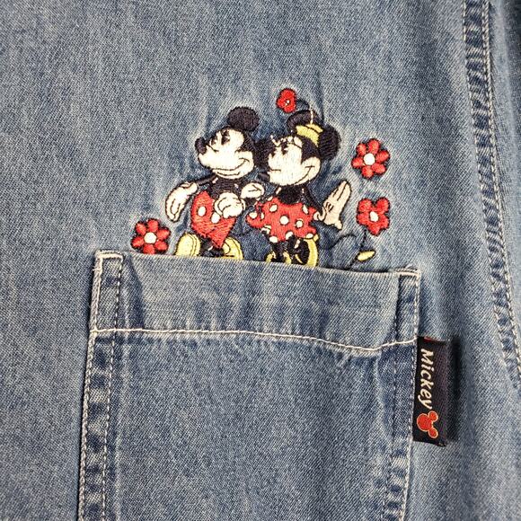 Vintage Disney Mickey Unlimited Womens 14W‎ Minnie Embroiderd Pocket Denim Shirt - Picture 2 of 7